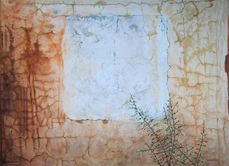 Painting of an interior of a neglected Farm house in the Karoo