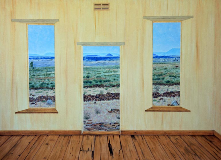 Painting of an interior of a neglected Farm house in the Karoo