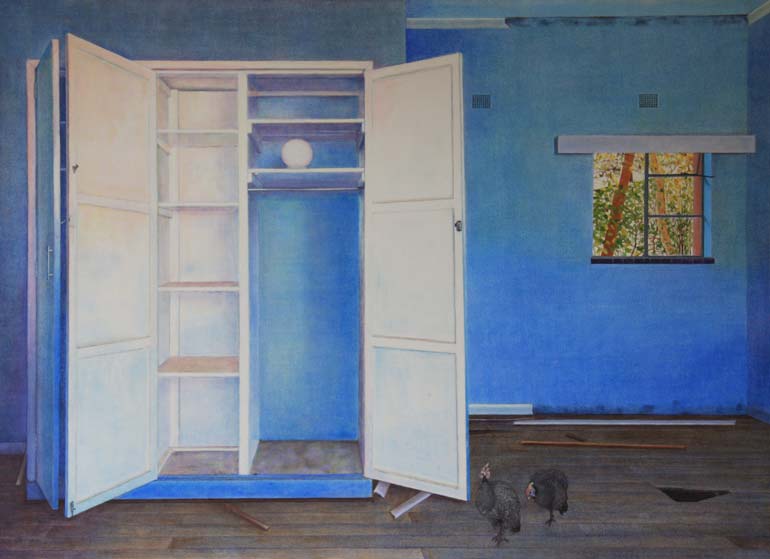 Painting of an interior of a neglected Farm house in the Karoo