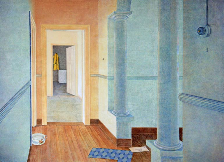 Painting of an interior of a neglected Farm house in the Karoo