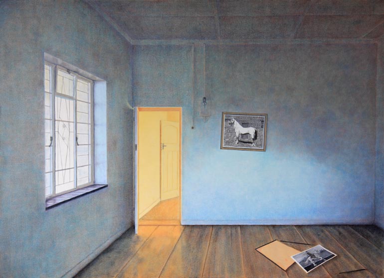 Painting of an interior of a neglected Farm house in the Karoo