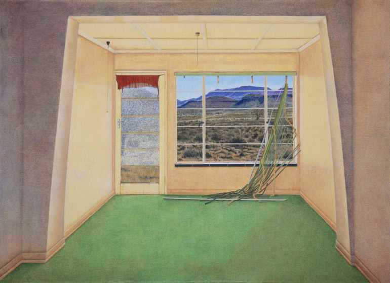 Painting of an interior of a neglected Farm house in the Karoo