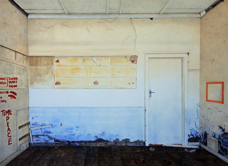 Painting of an interior of a neglected Farm house in the Karoo