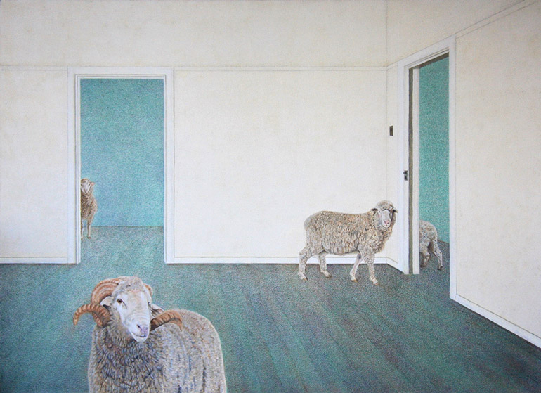 Painting of an interior of a neglected Farm house in the Karoo